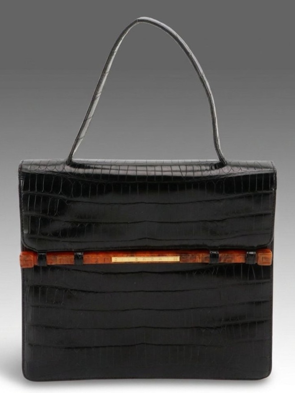 Givenchy Top Handle Satchel in Croc Embossed Leather, Vintage